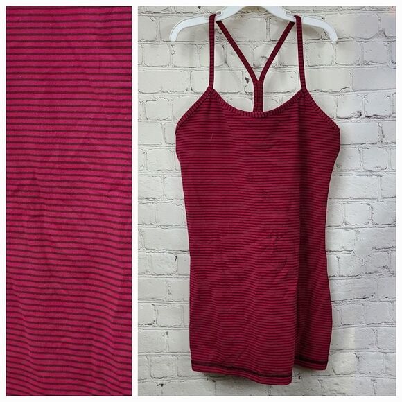 Lululemon Power Y Tank Top Racerback Maroon Stripe Sleeveless Workout Shirt Gym - Picture 1 of 9